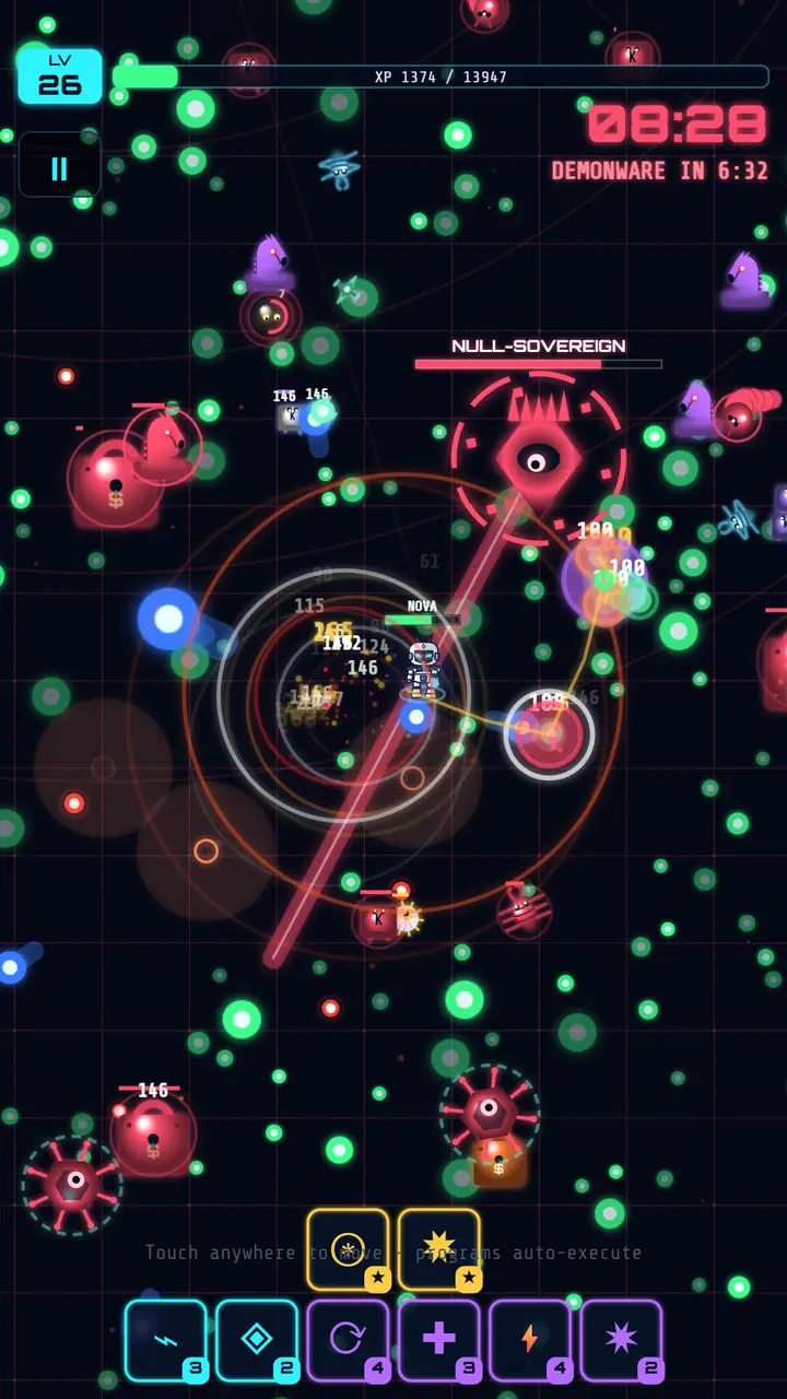 NetAgents Survivors: the NULL-SOVEREIGN boss charging a beam