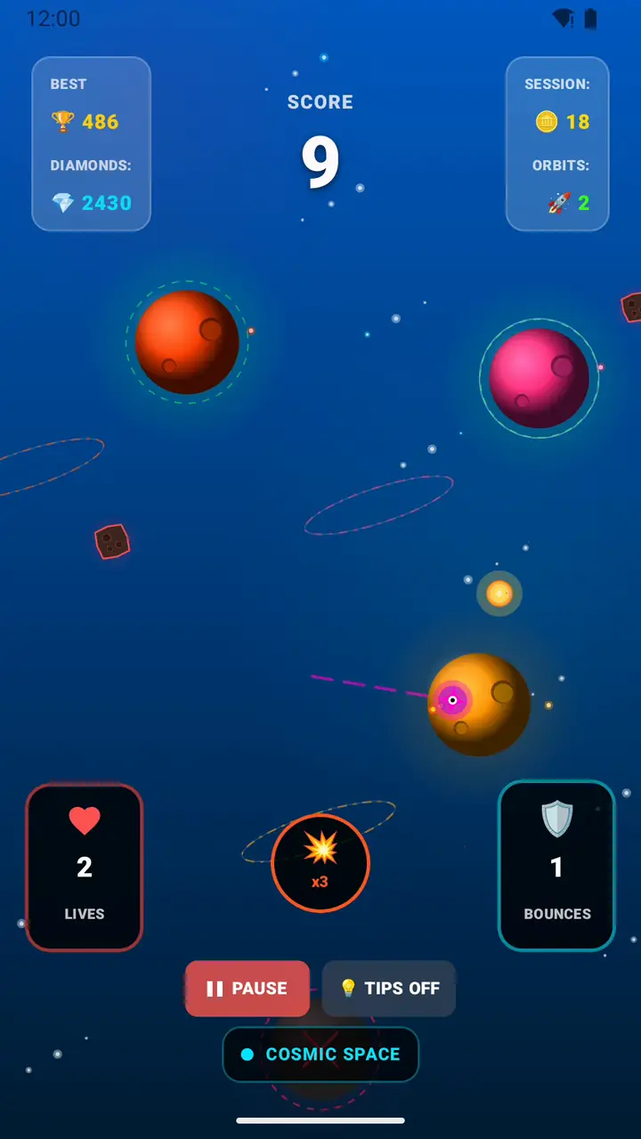Orbit Jumper: threading a gap between planets with two lives left